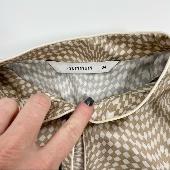 SUMMUM Kaleidoscope Luxury print top with puff sleeves in alpaca Neutral Small - Picture 13 of 14